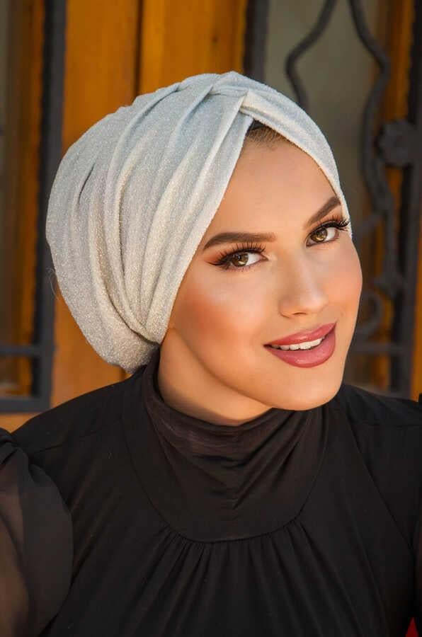 Gümüş Abiye Büzgülü Bone