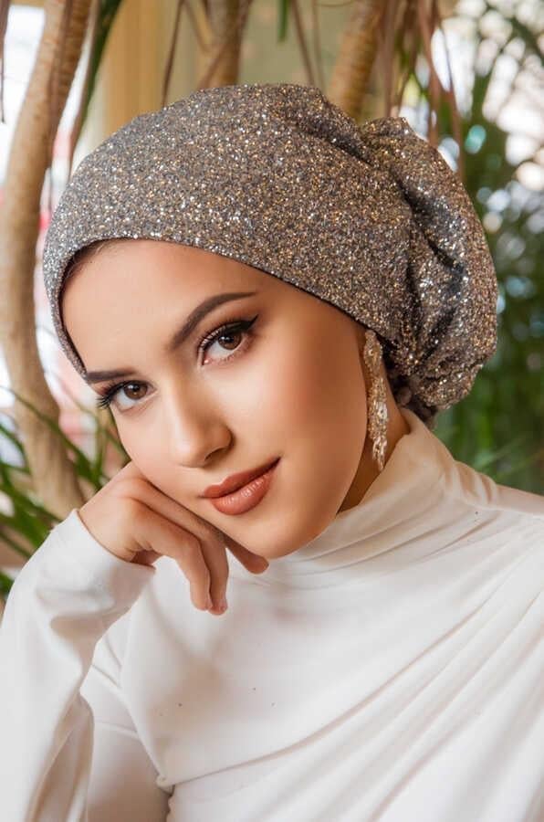 Gümüş Simli Çağla Abiye Hazır Türban