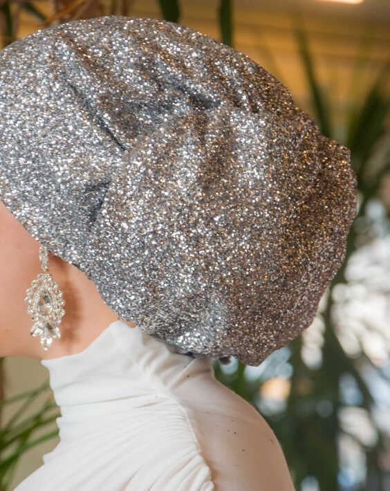 Gümüş Simli Çağla Abiye Hazır Türban