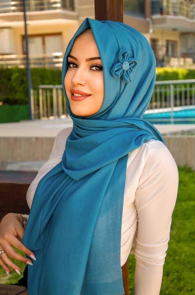 İndigo Çiçekli Pratik Şal