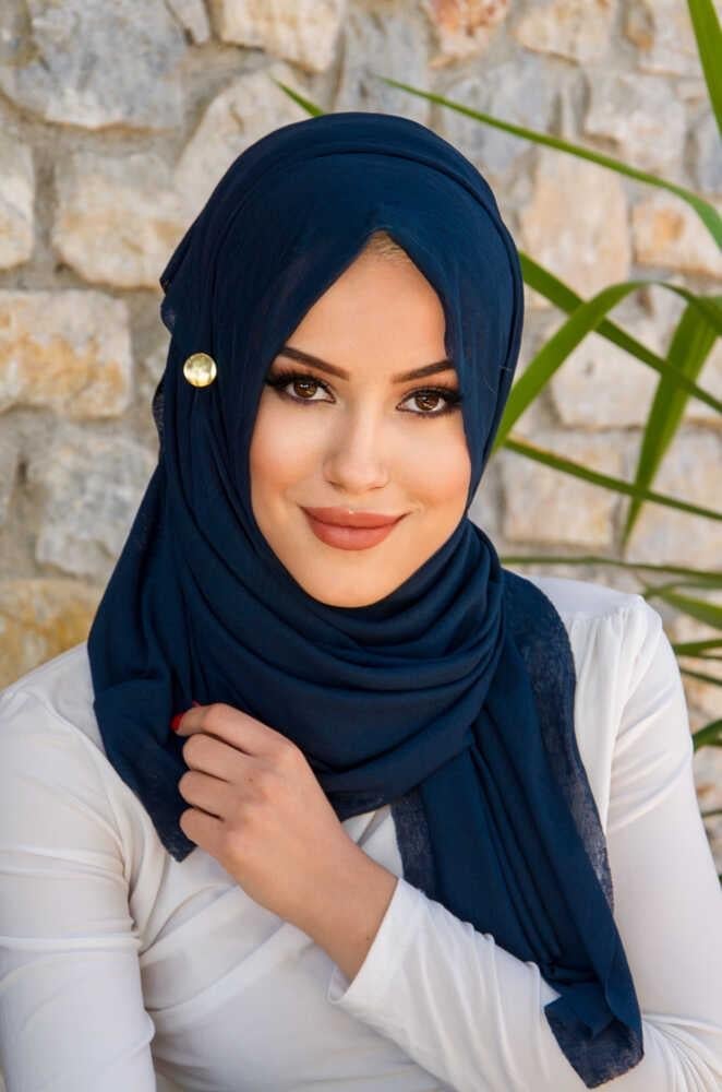 Lacivert Düğmeli Double Şal