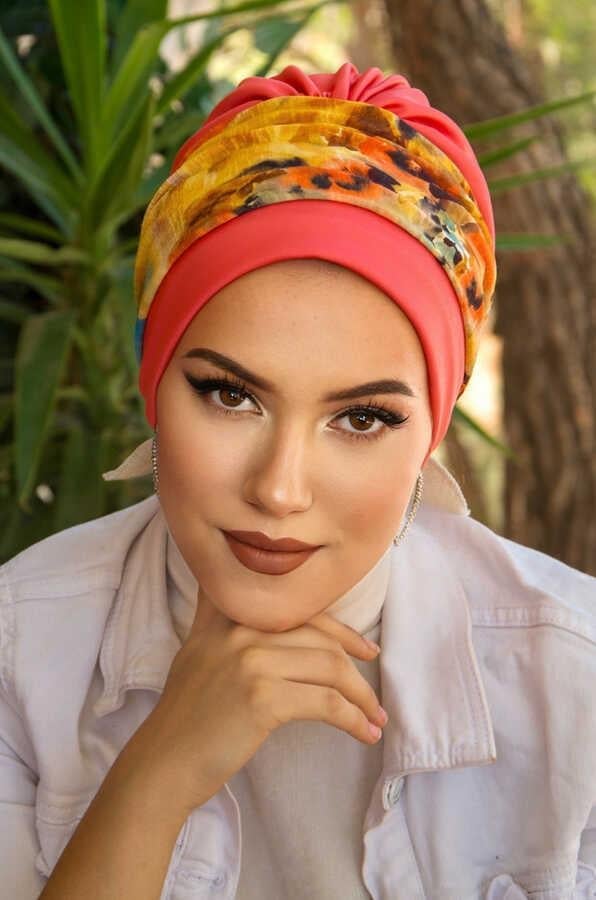 Mercan Turuncu Bantlı Hazır Bone