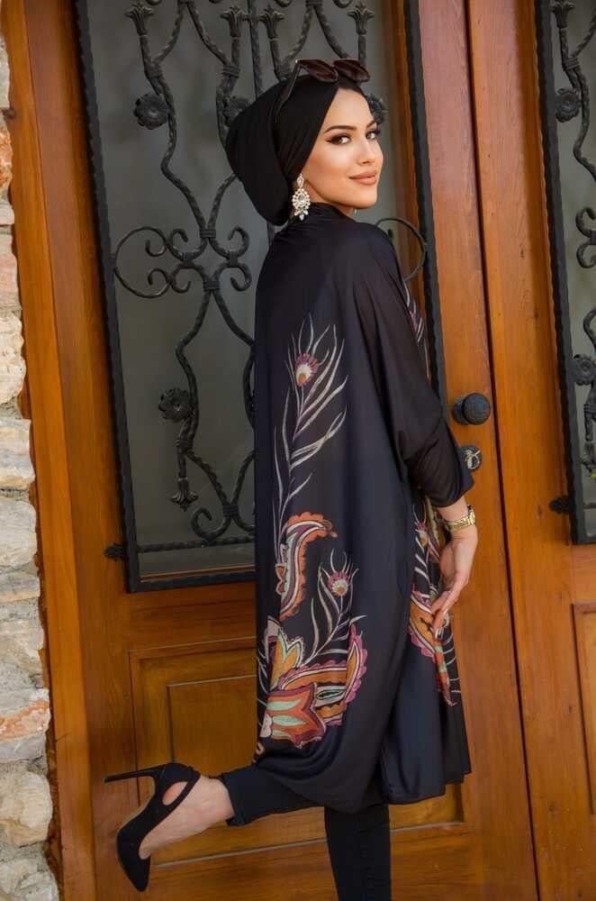 Siyah Desen Oversize Tesettür Tunik