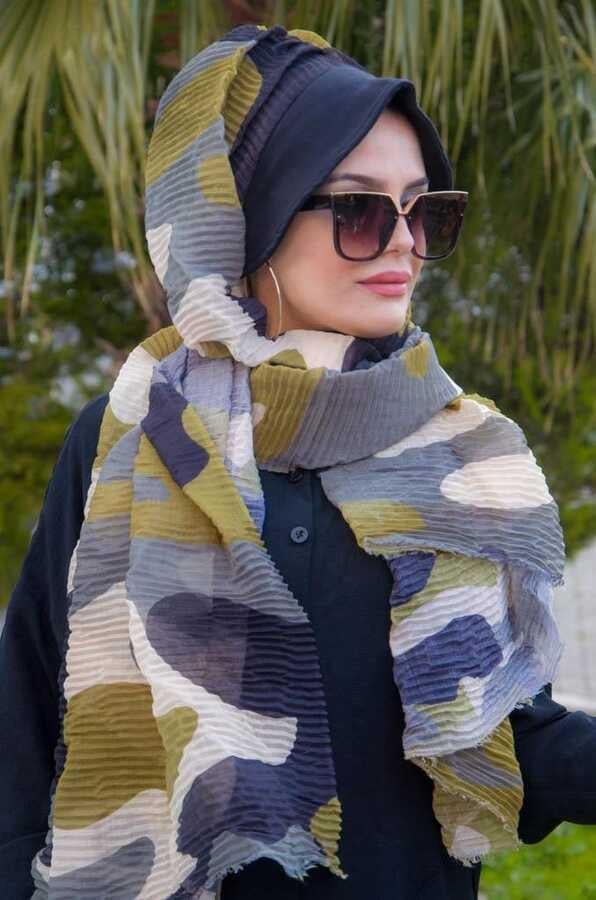 Siyah Haki Kamuflaj Pilise Şapkalı Şal