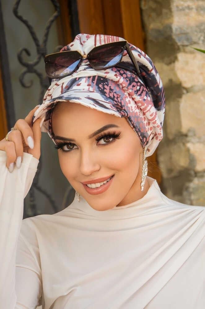 Siyah Pudra Bohem Desen Tesettür Şapka Bone