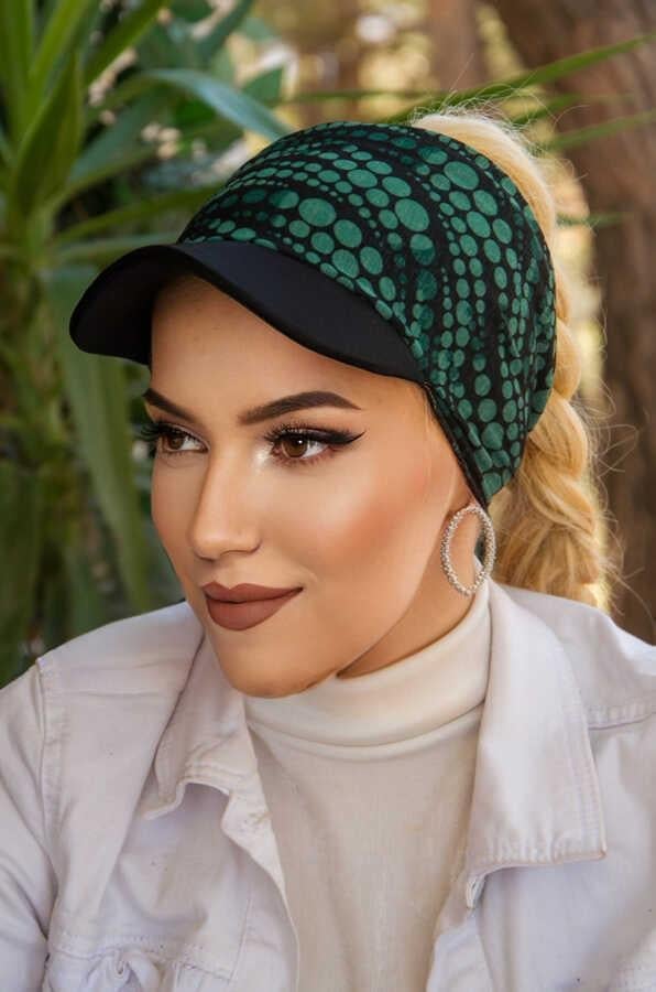 Zümrüt Siyah Geometrik Desen Bağcıklı Bone Bant