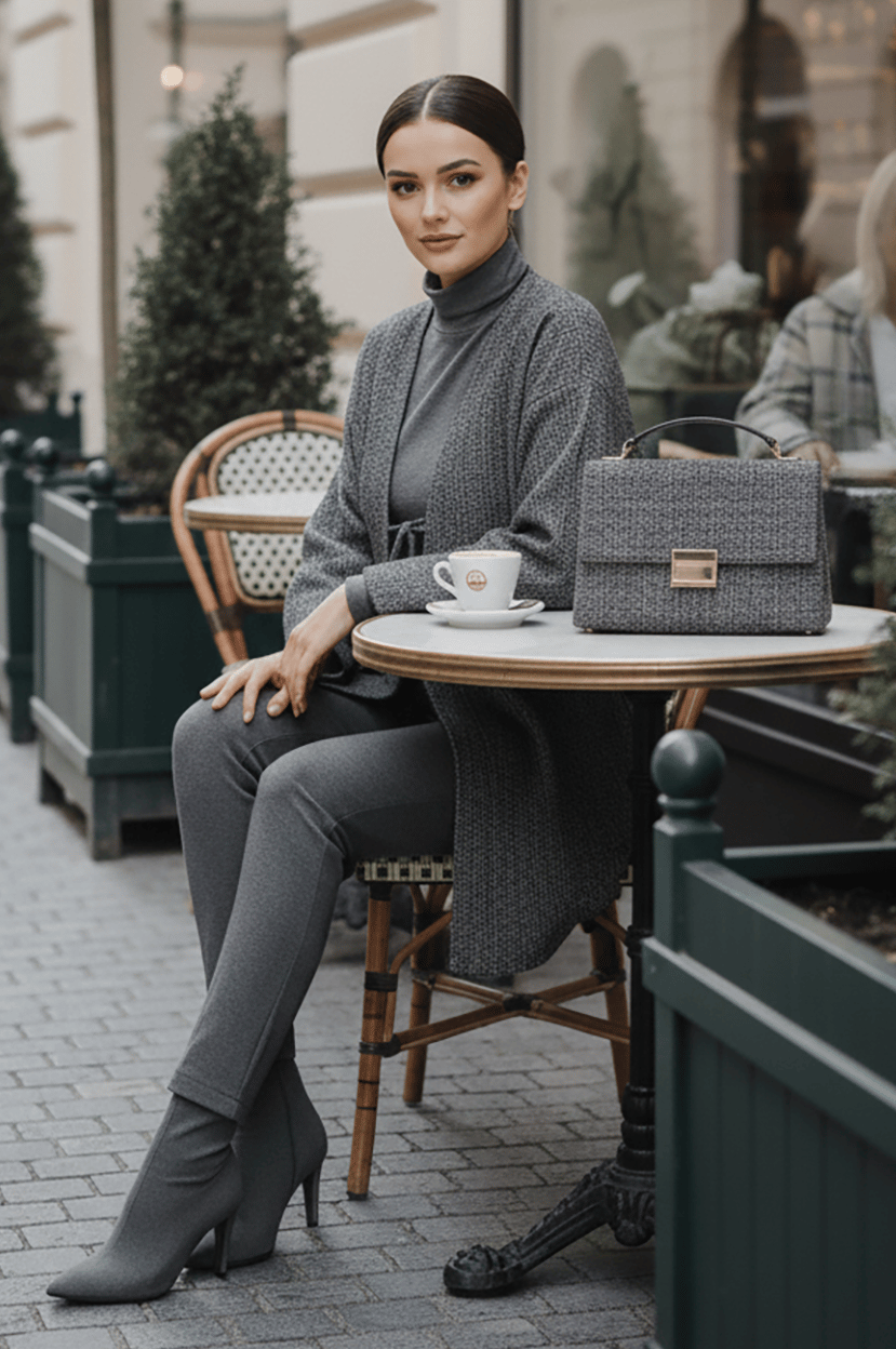 Antrasit Kırçıllı Önü Bağlamalı Kimono Tunik / Likralı Ütü İstemez Kumaş