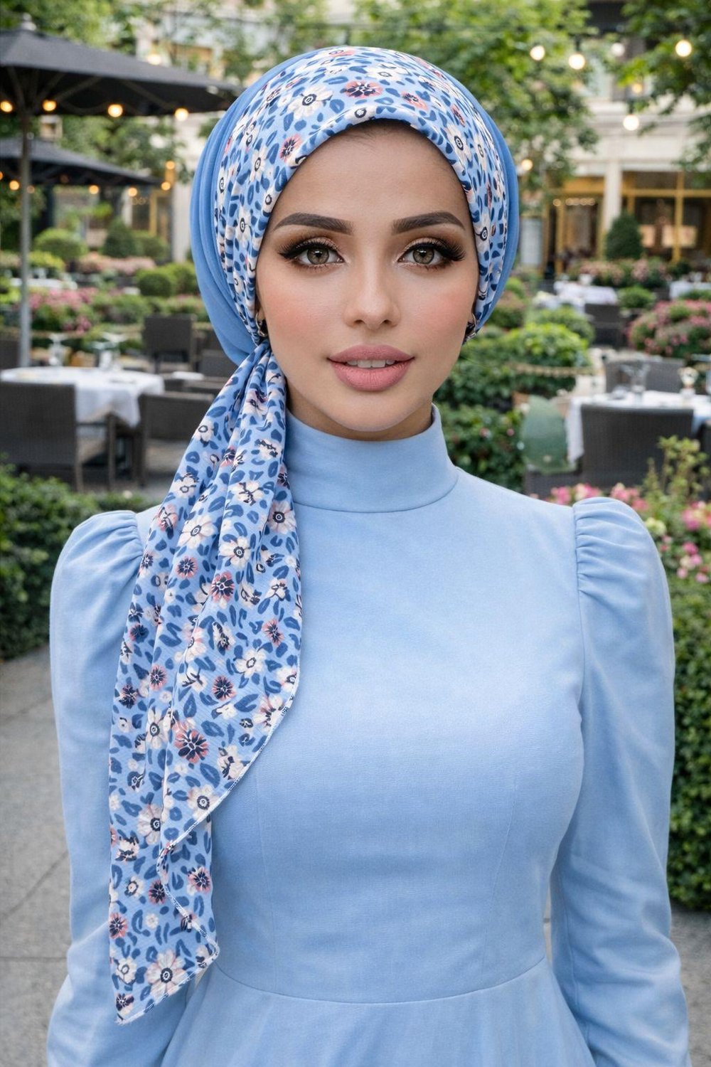 Bebe Mavi Çiçekli Eşarp Bone