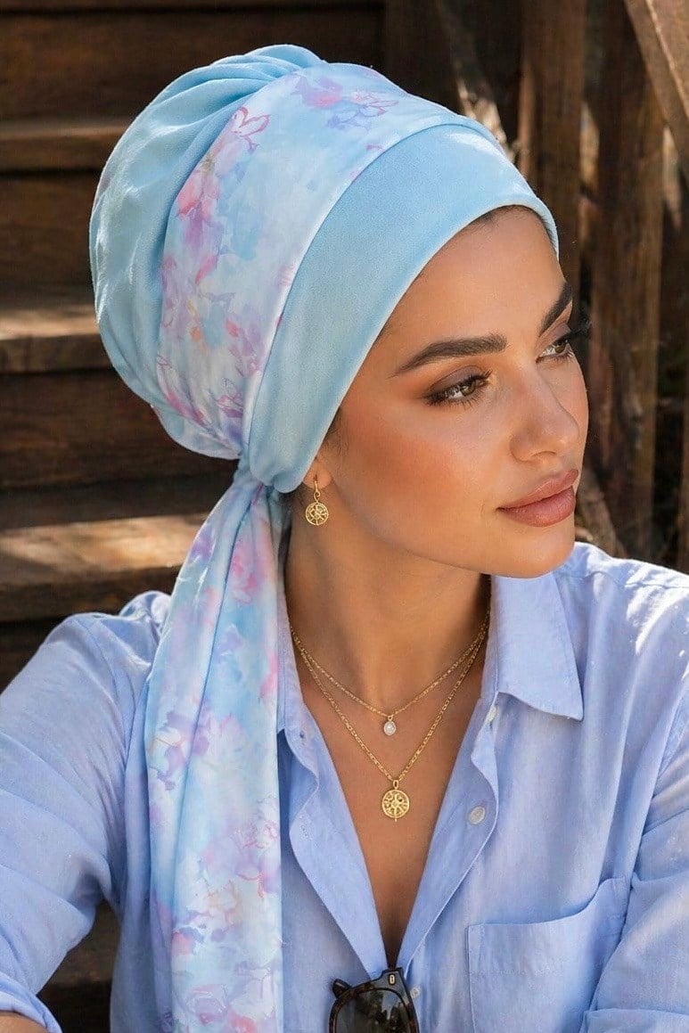 Bebe Mavi Soft Desen Fularlı Bone