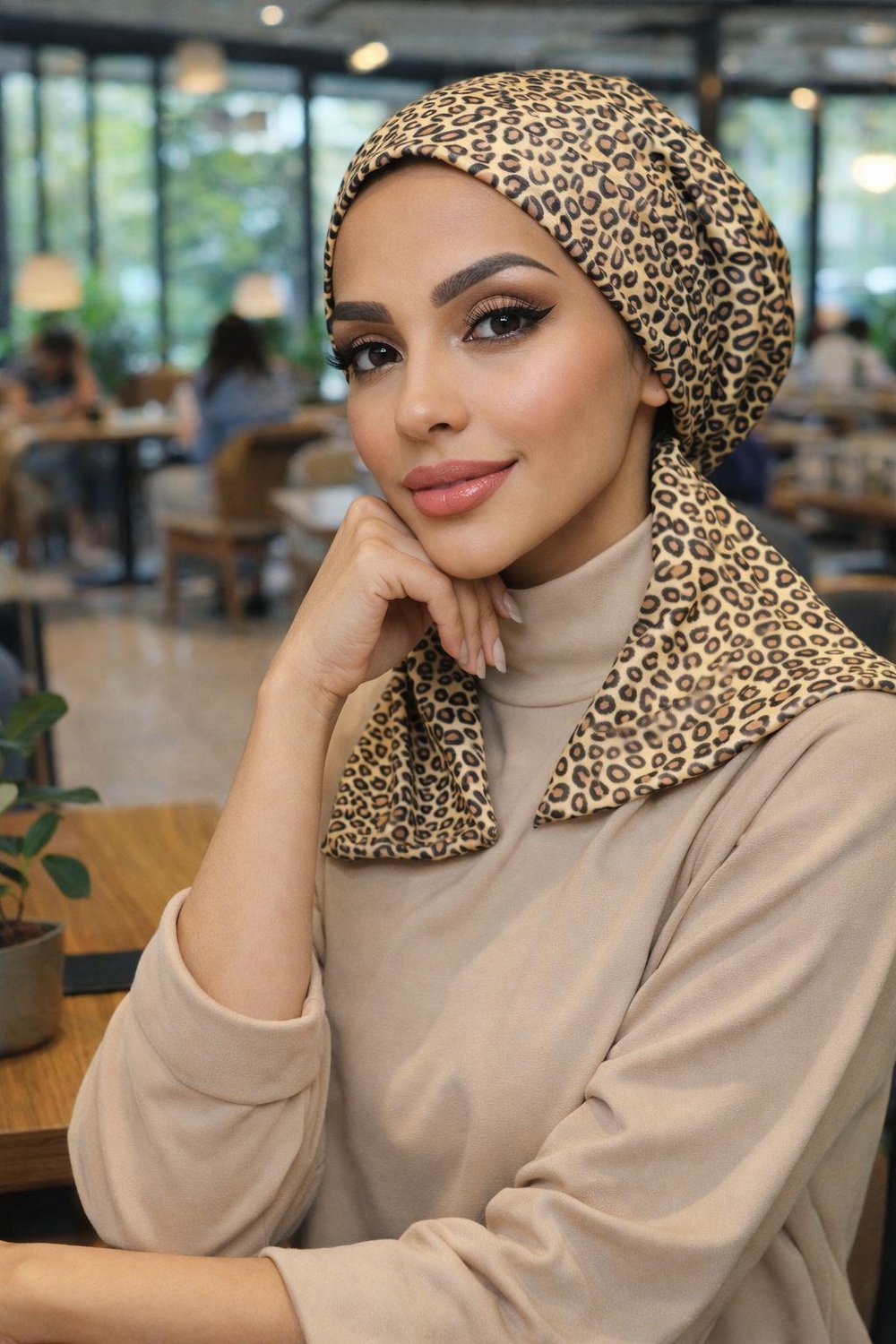 Gold Leopar Desen Eşarp Bone