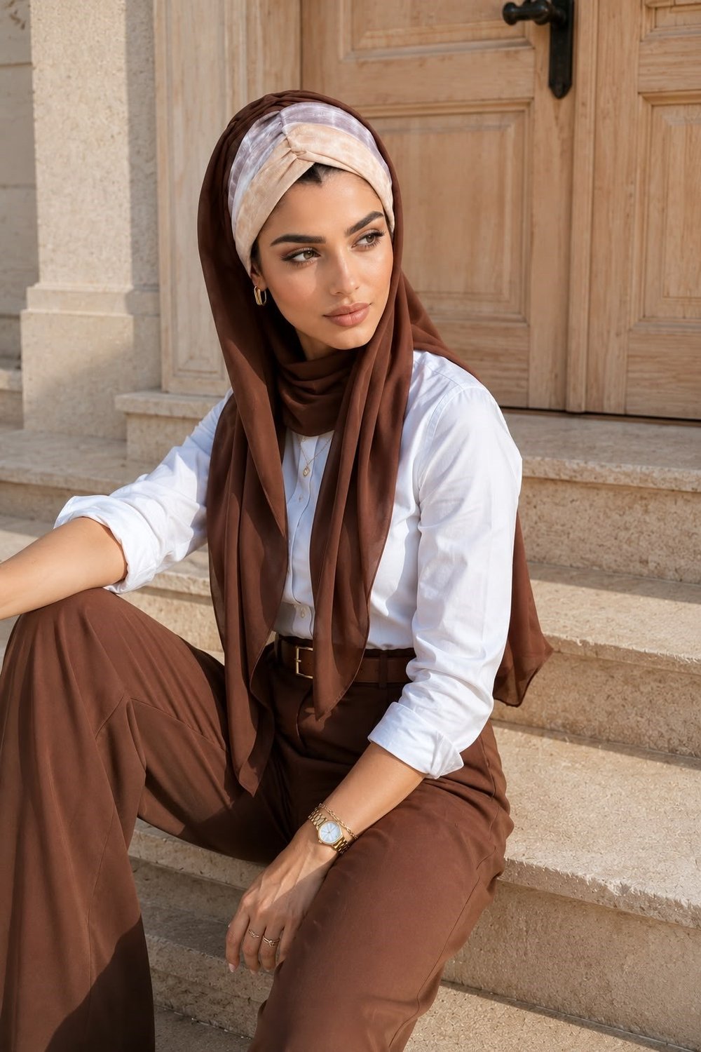 Kahve Batik Desen Hazır Şal