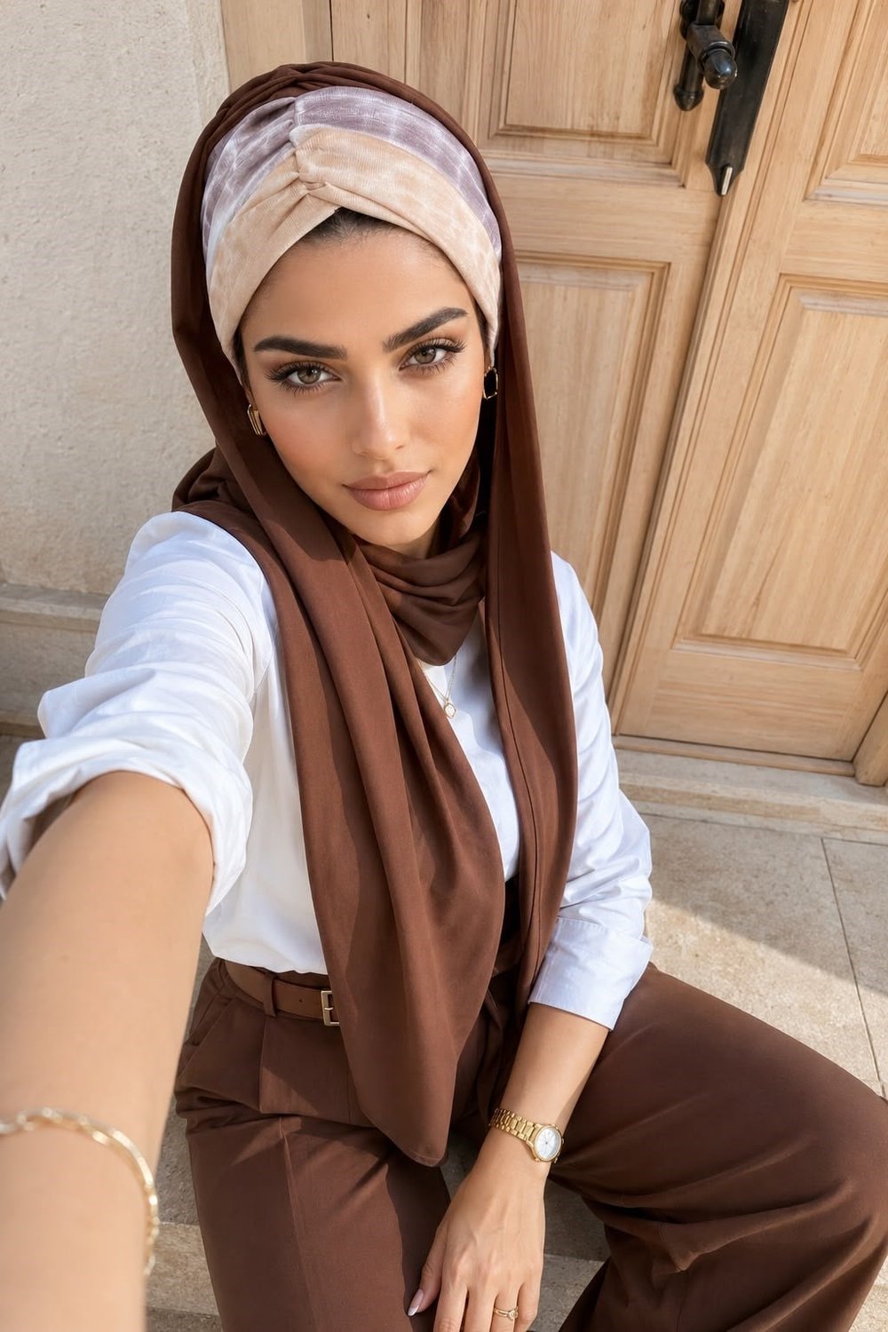 Kahve Batik Desen Hazır Şal
