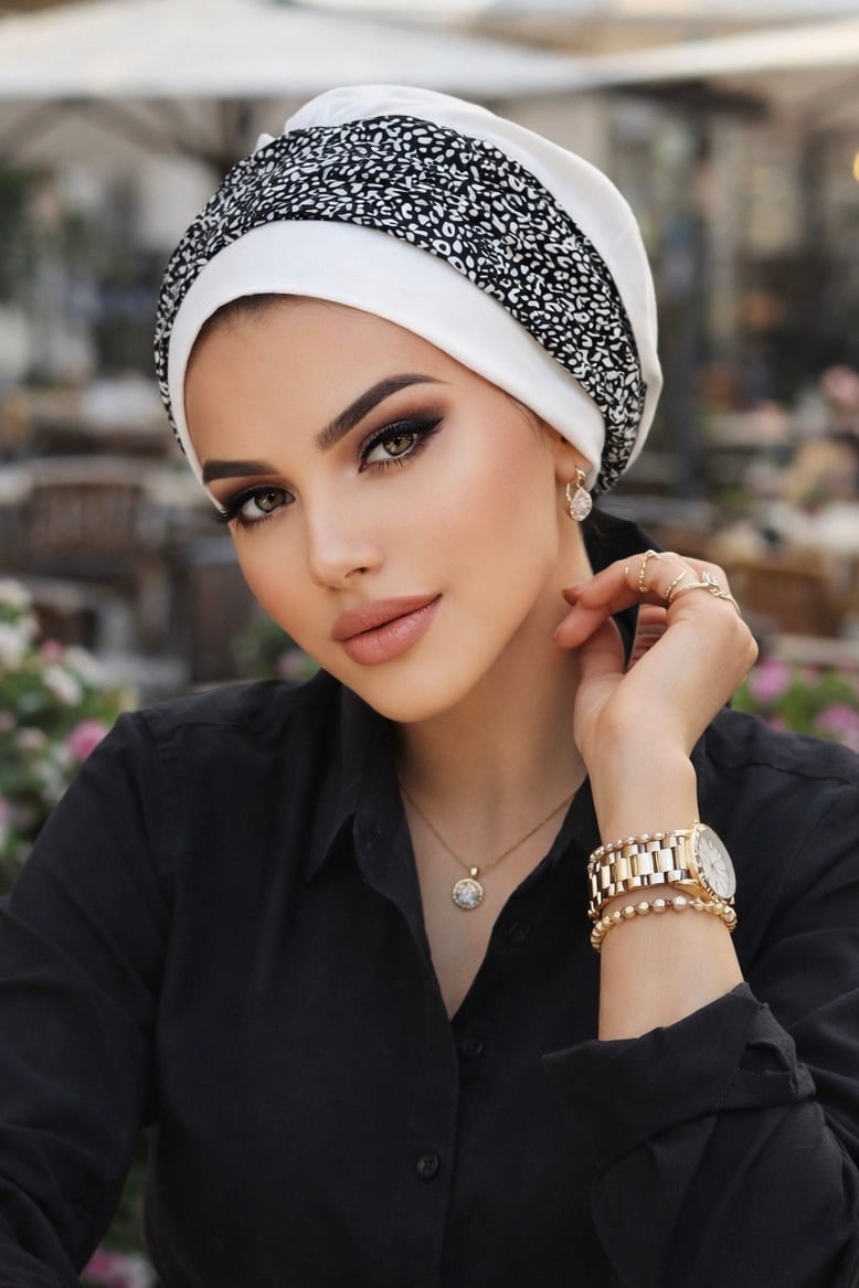 Beyaz Leopar Desen Bantlı Bone