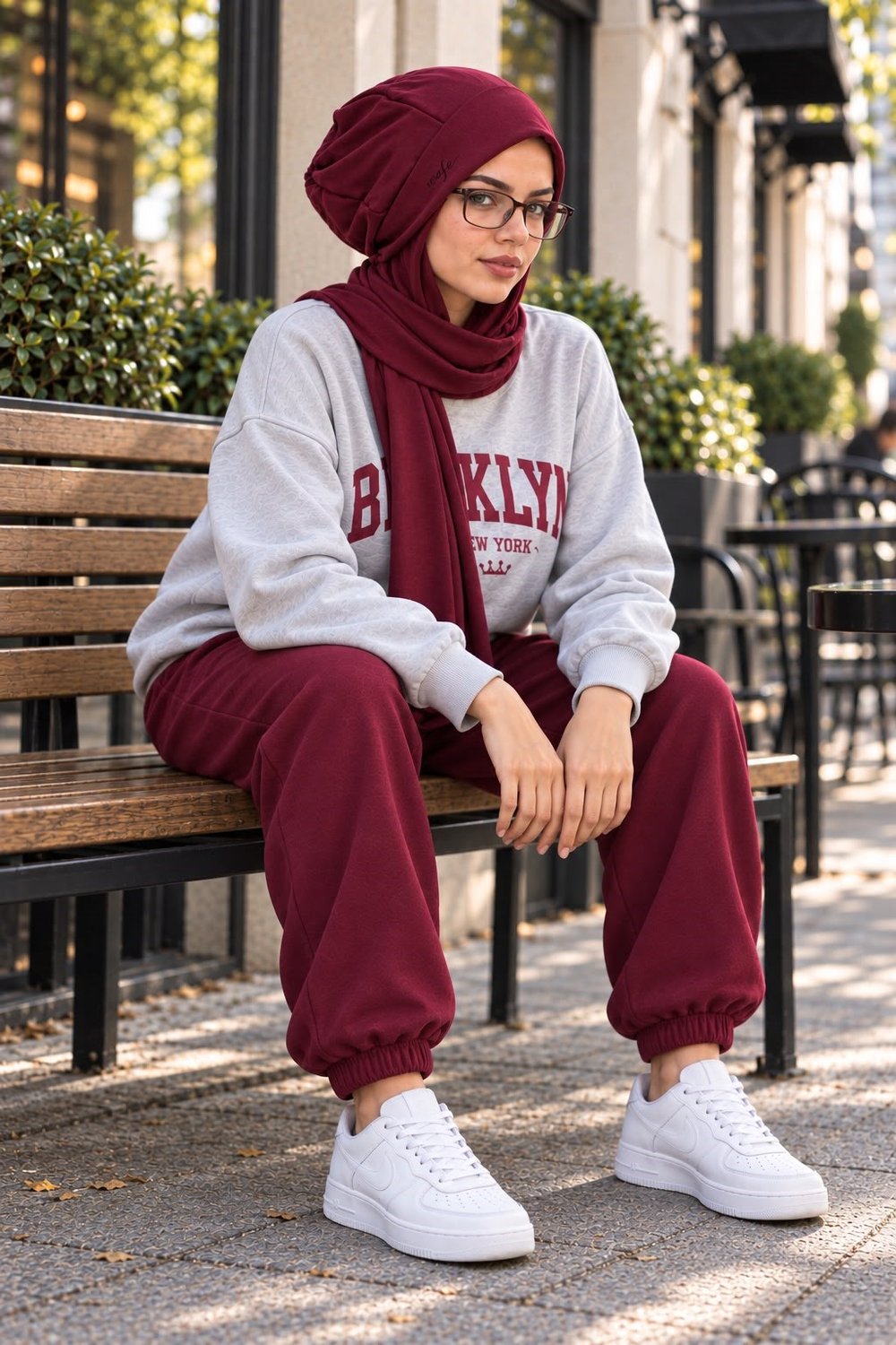 Bordo Aişe Baskılı Tesettür Bere