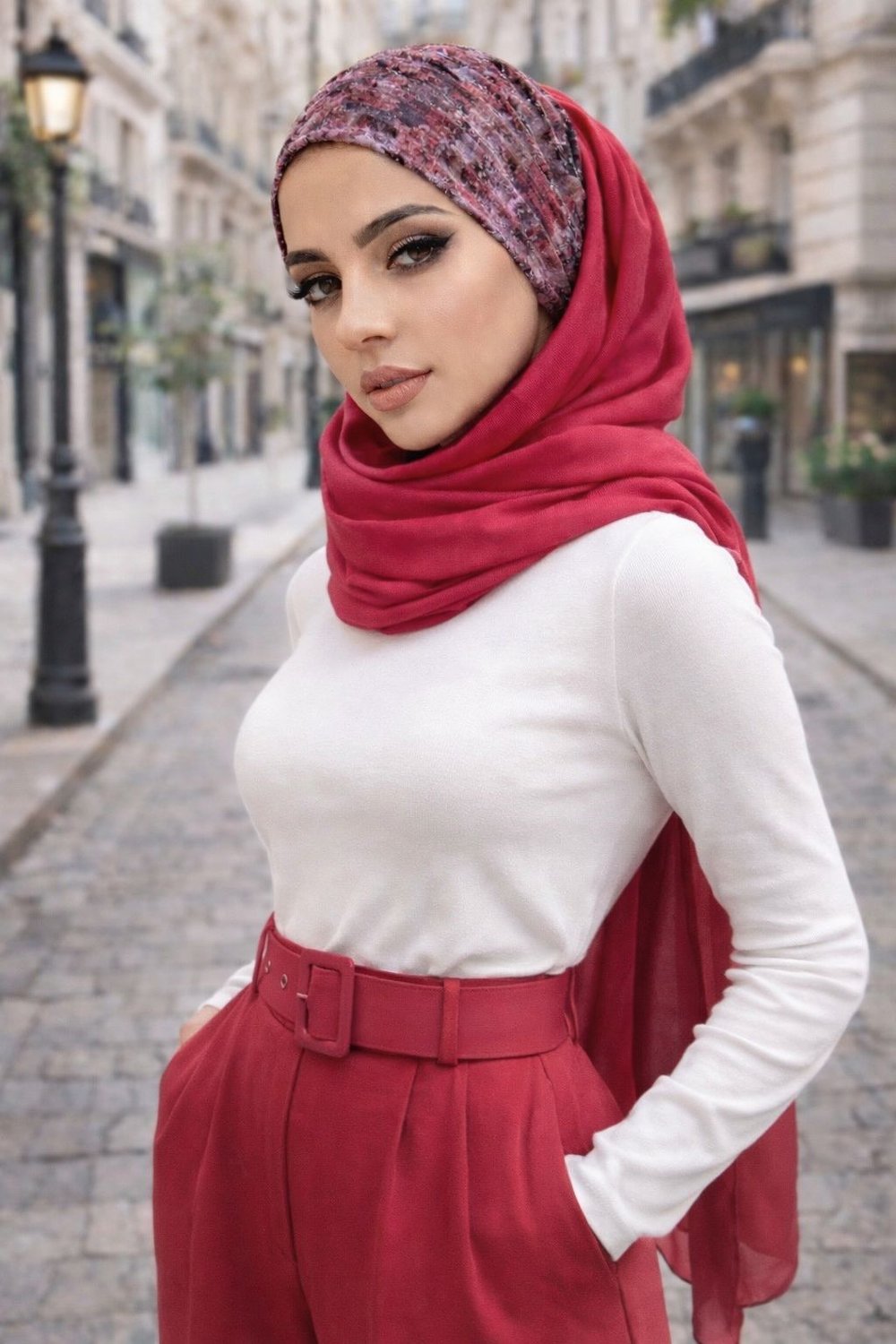 Bordo Batik Bandana Hazır Şal