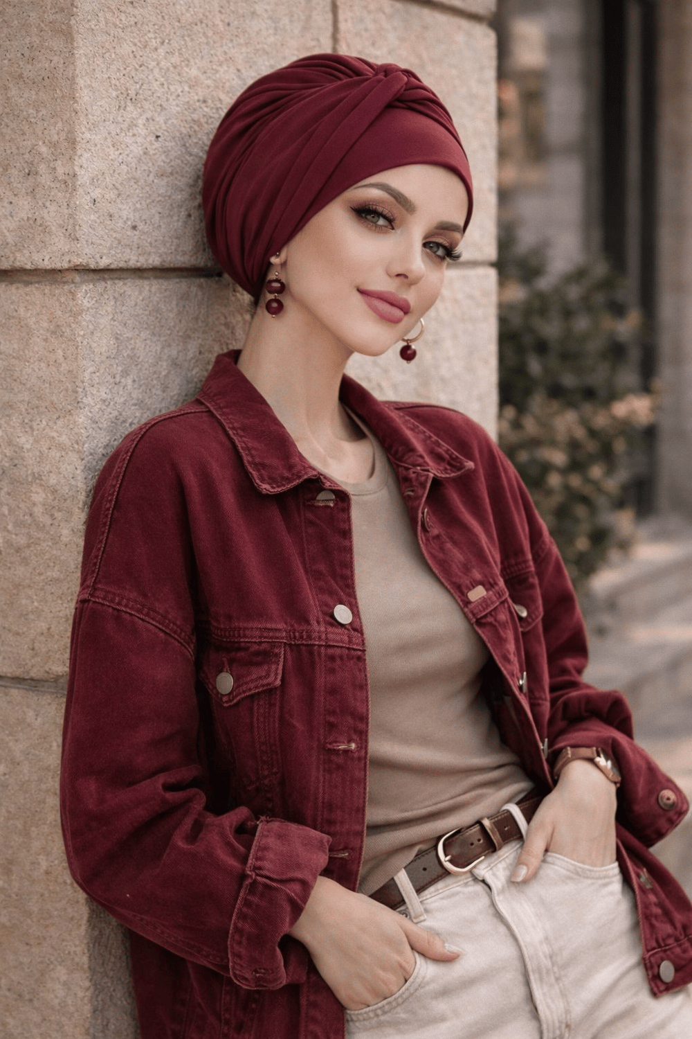 Bordo Burgu Detaylı Bone