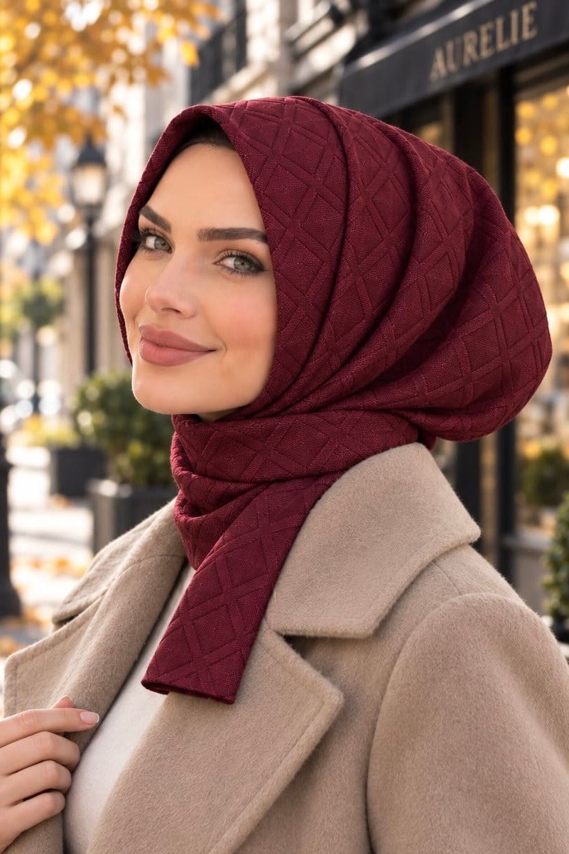 Bordo Kapitone Hazır Eşarp