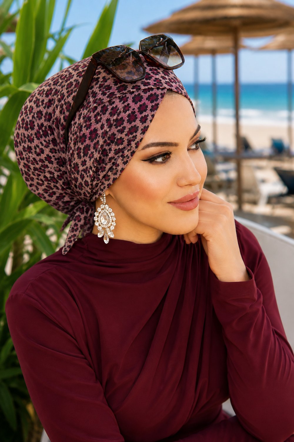 Bordo Leopar Desen Çapraz Bone