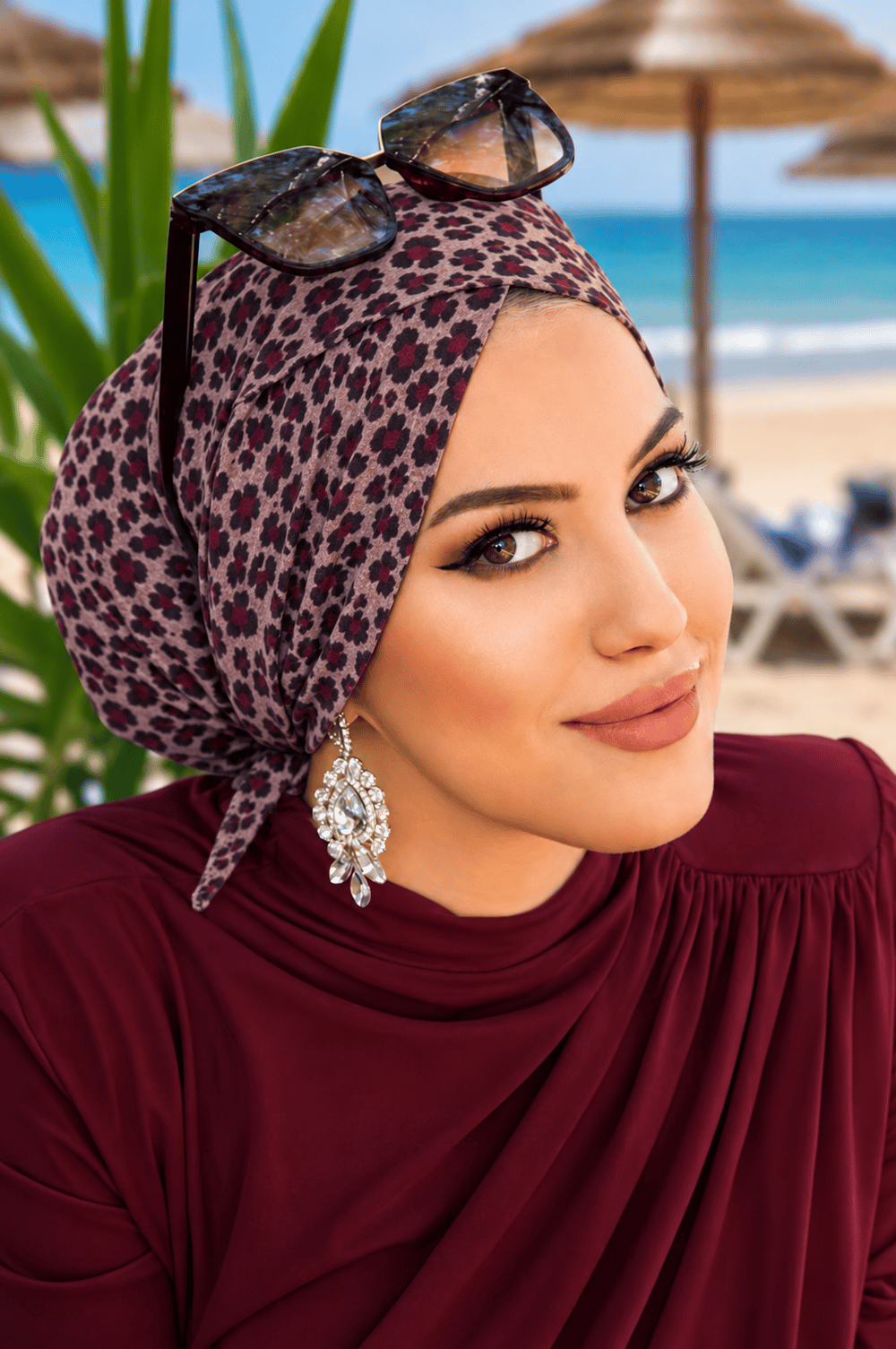 Bordo Leopar Desen Çapraz Bone