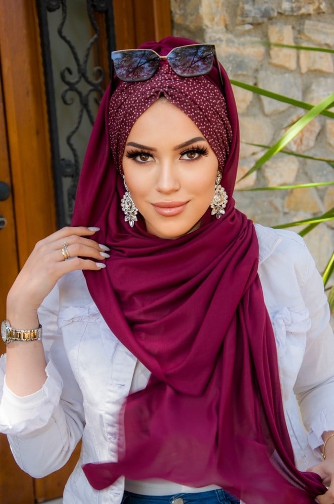 Bordo Puantiye Desen Hazır Şal