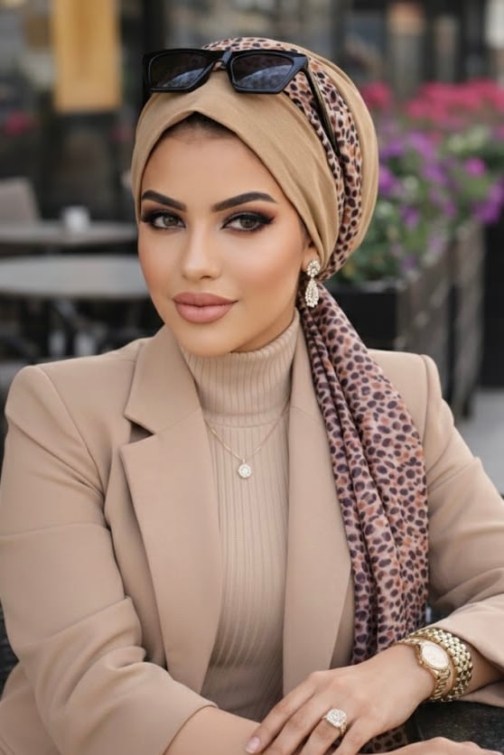 Camel Desen Fularlı Bone