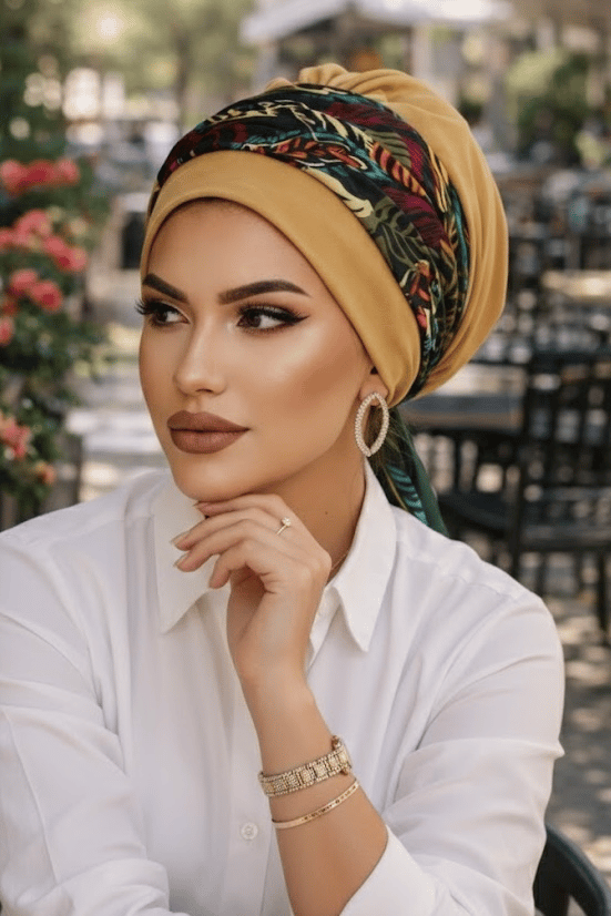 Camel Yaprak Desenli Bantlı Hazır Bone