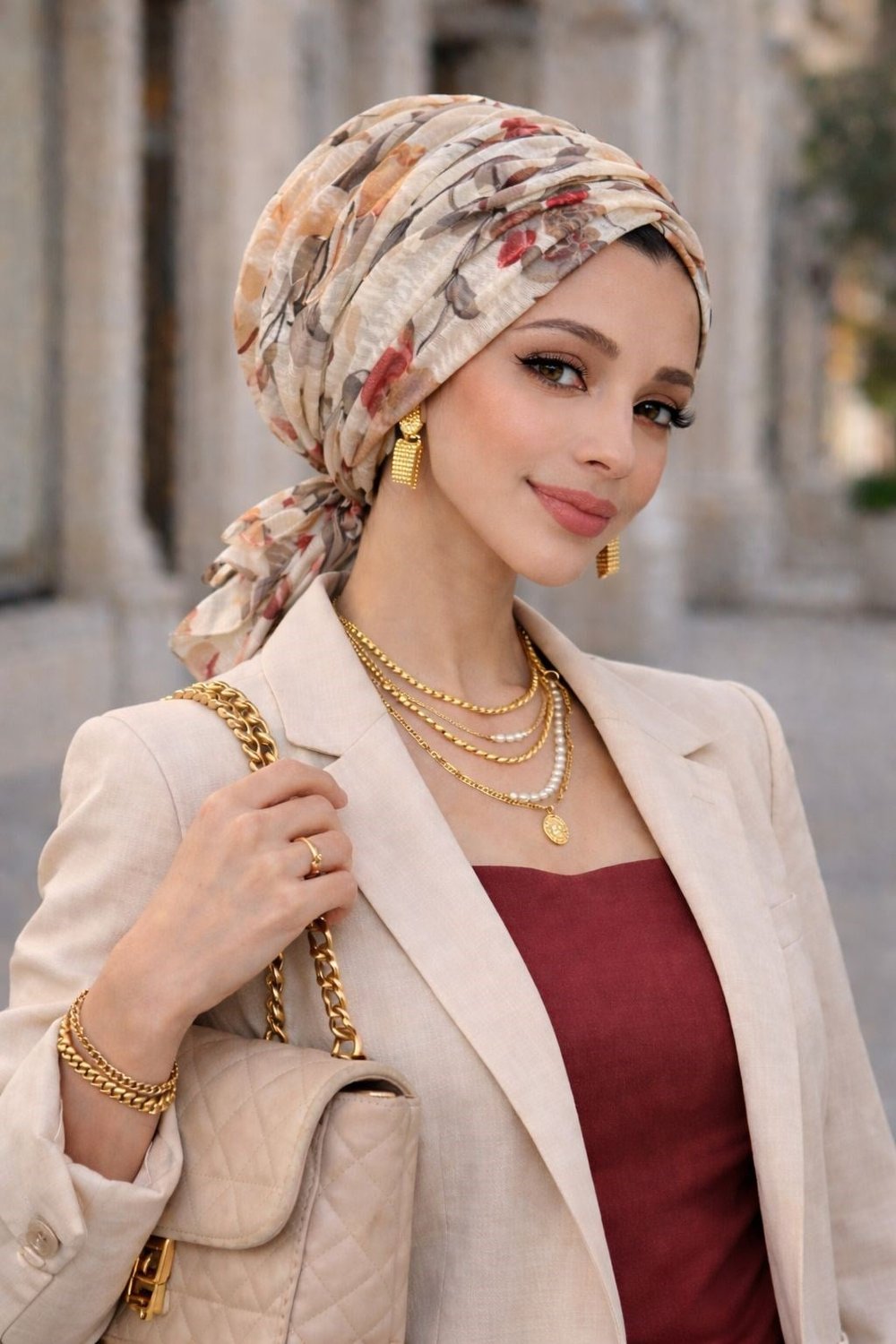 Ekru Çicek Tokalı Bone