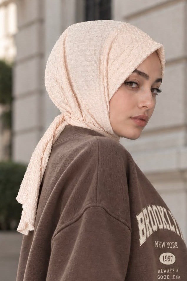 Ekru Kabartmalı Spor Tesettür Bone - Günlük ,Antrenman ve Havuz-Deniz Kullanımına Uygun Hazır Eşarp Bone- Athletic Hijab