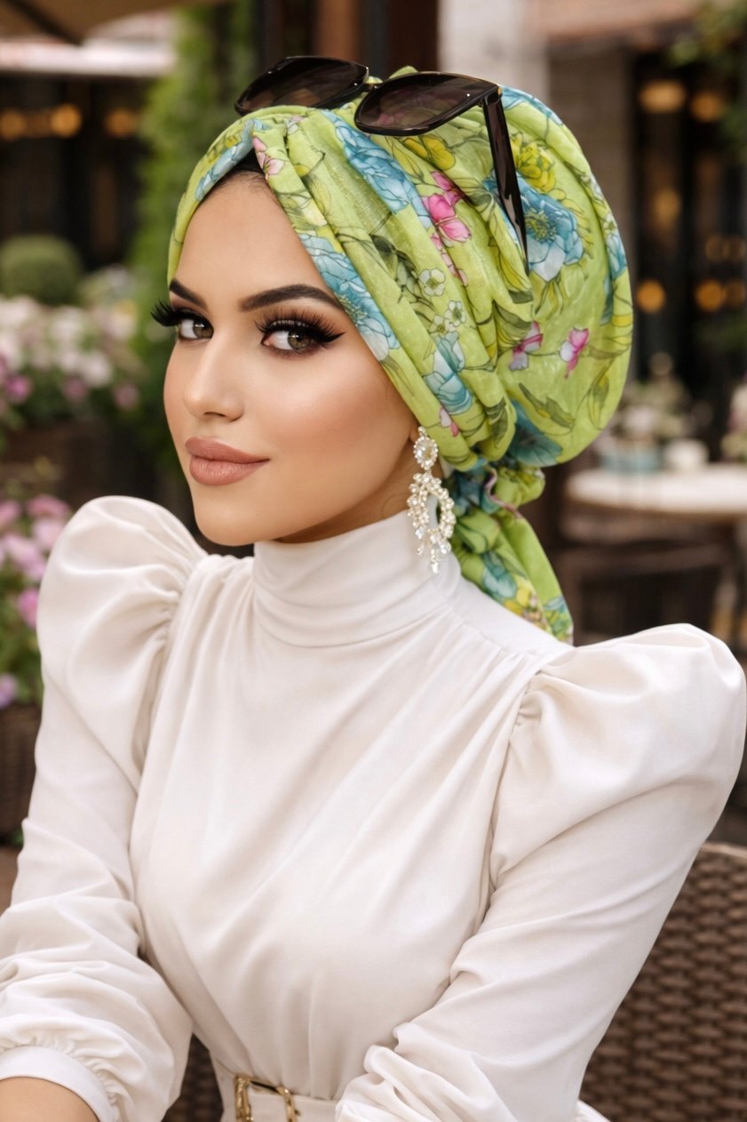 Fıstık Yeşil Çiçekli Tokalı Bone