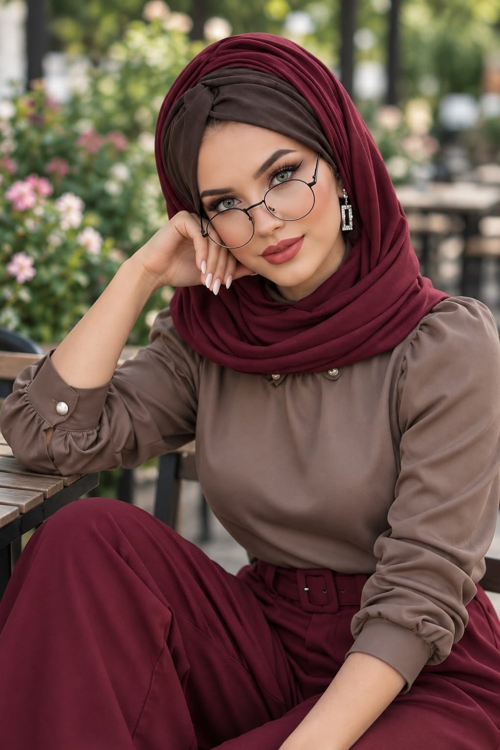 Füme Bordo Burgu Hazır Şal