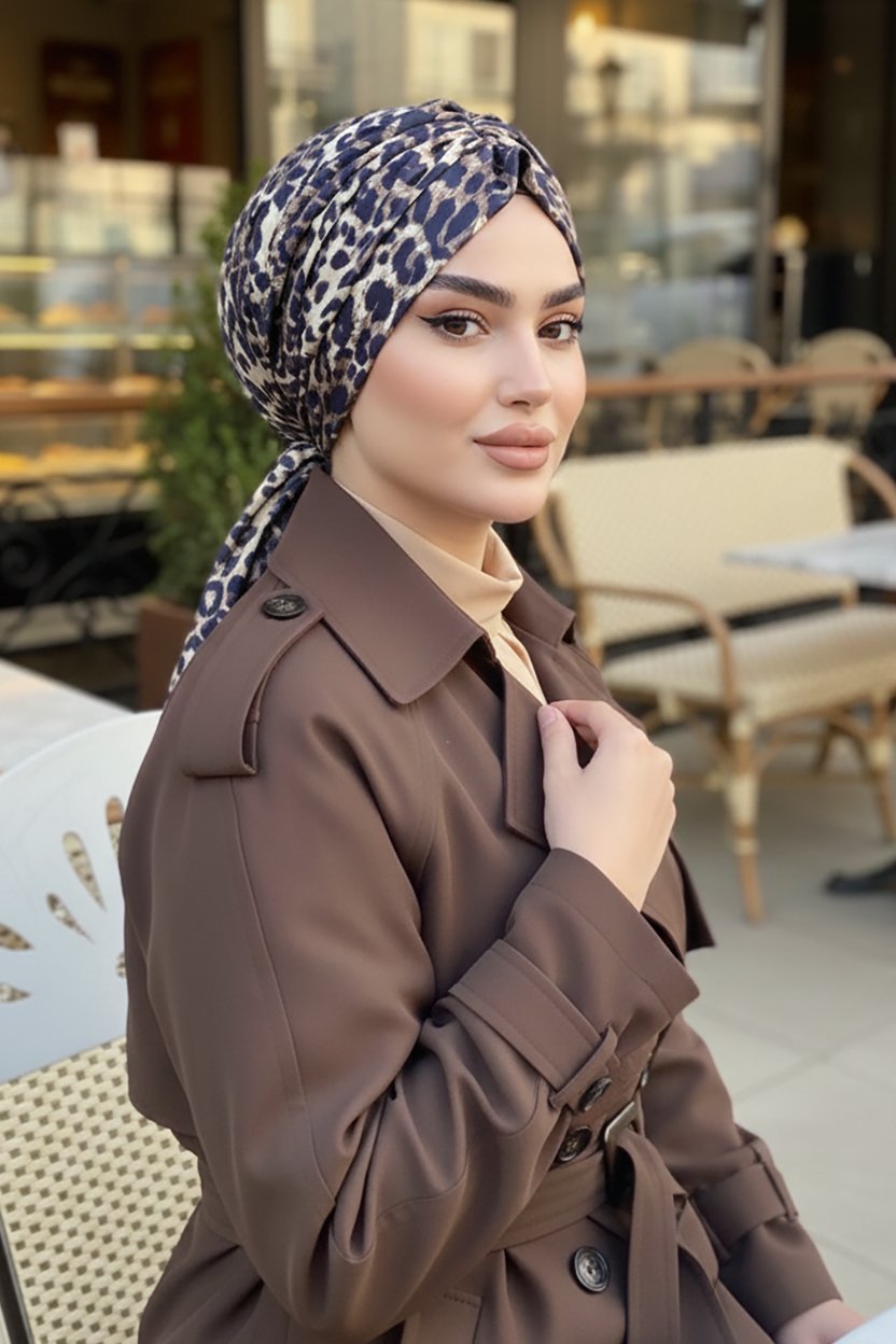 Kahve Leopar Desenli Tokalı Bone