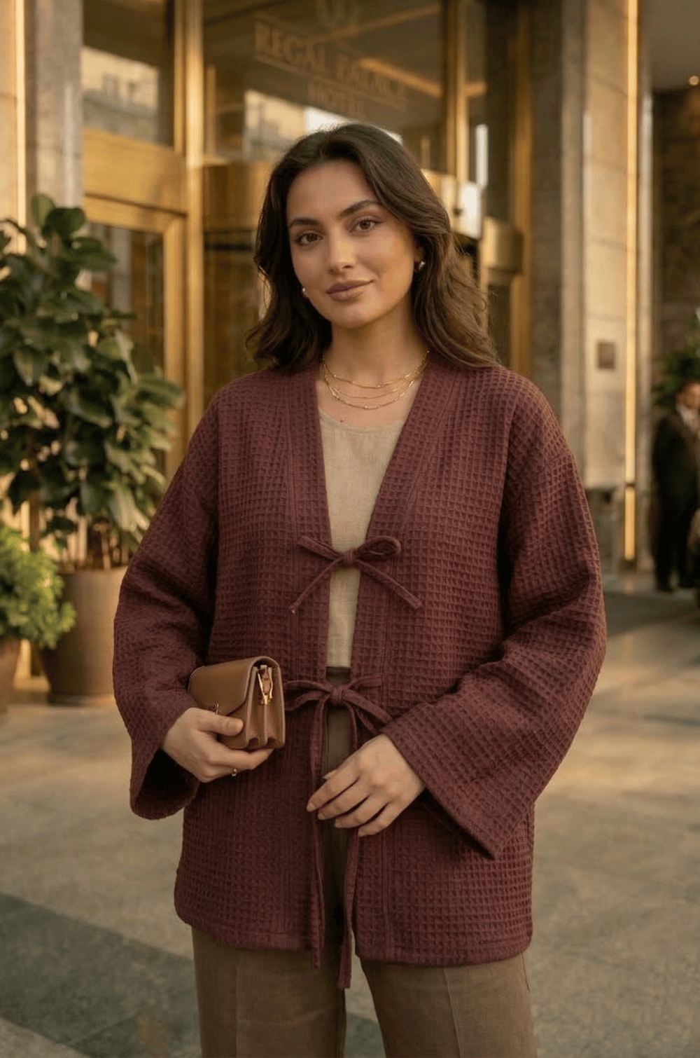 Gülkurusu Önü Bağlamalı Kimono Tunik / Likralı Ütü İstemez Kumaş