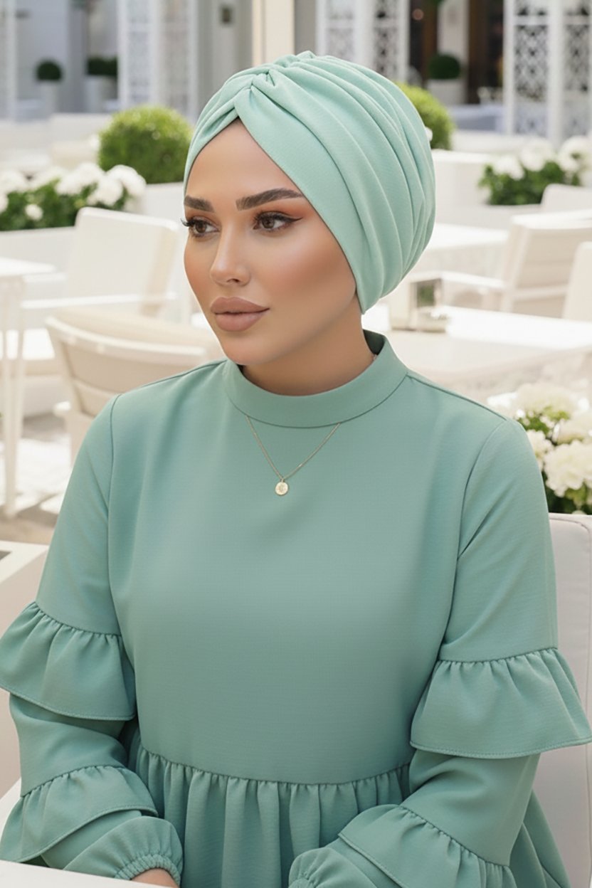 Mint Yeşili Büzgülü Salaş Bone