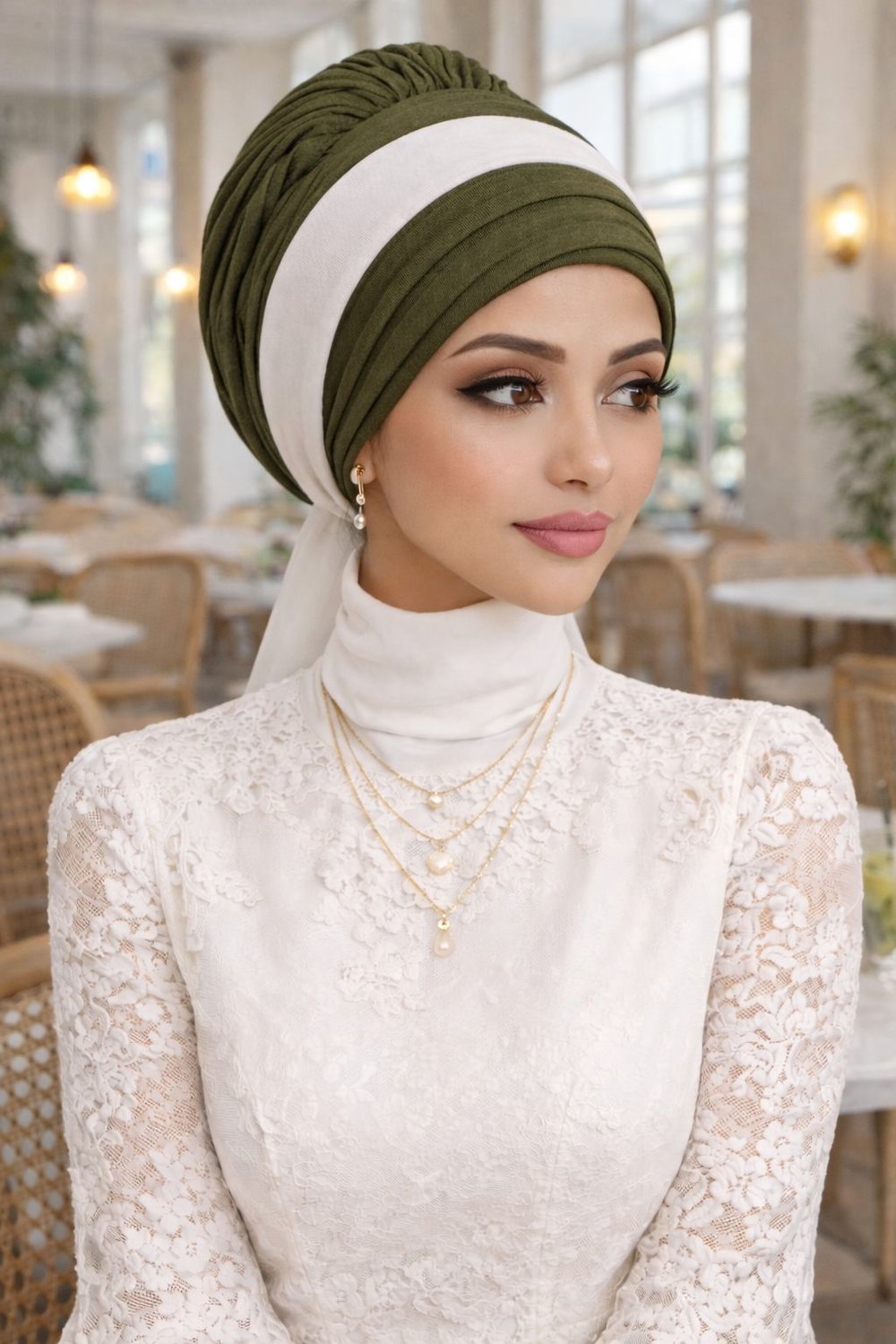 Haki Piliseli Fularlı Bone