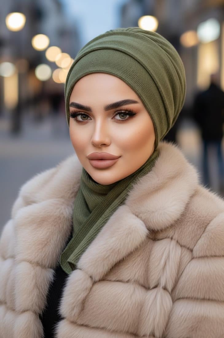 Haki Triko Atkılı Tesettür Bone