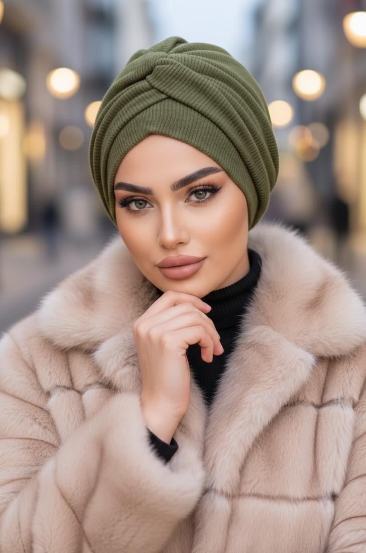 Haki Triko Burgu Detaylı Bone