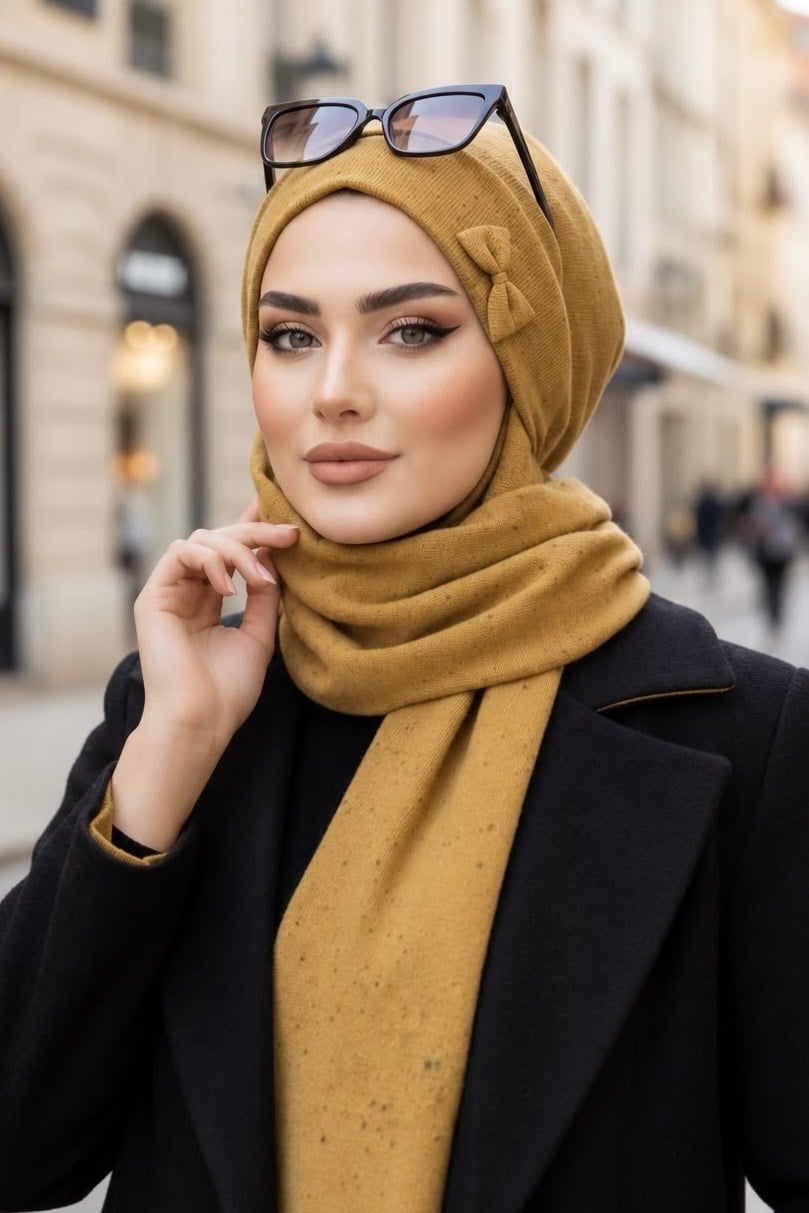 Hardal Karyağdı Fiyonklu Tesettür Bere
