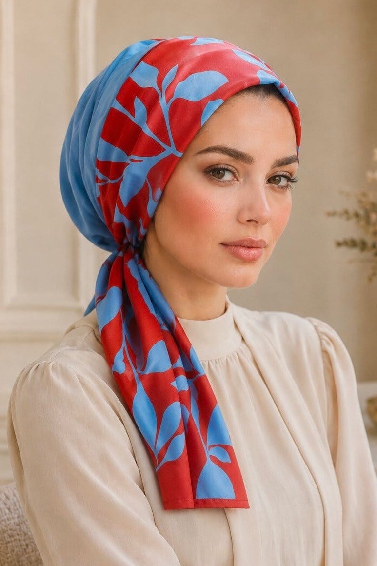 İndigo Bordo Yaprak Eşarp Bone