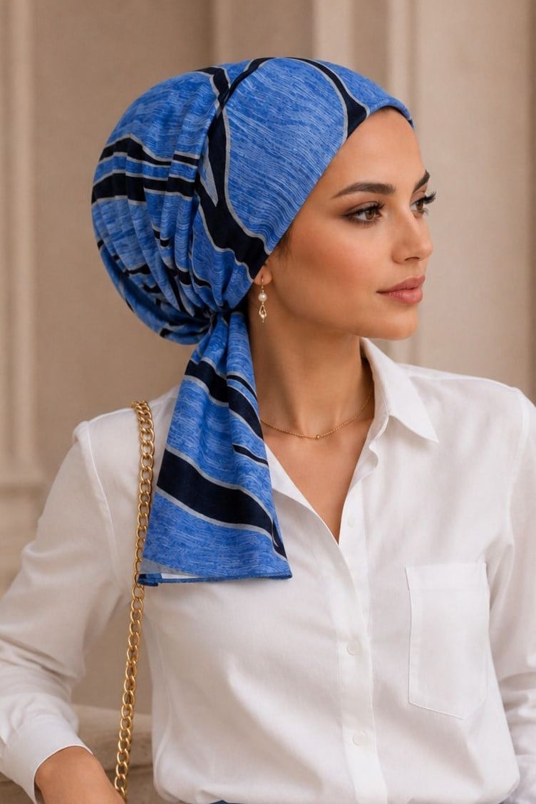 İndigo Siyah Desen Eşarp Bone