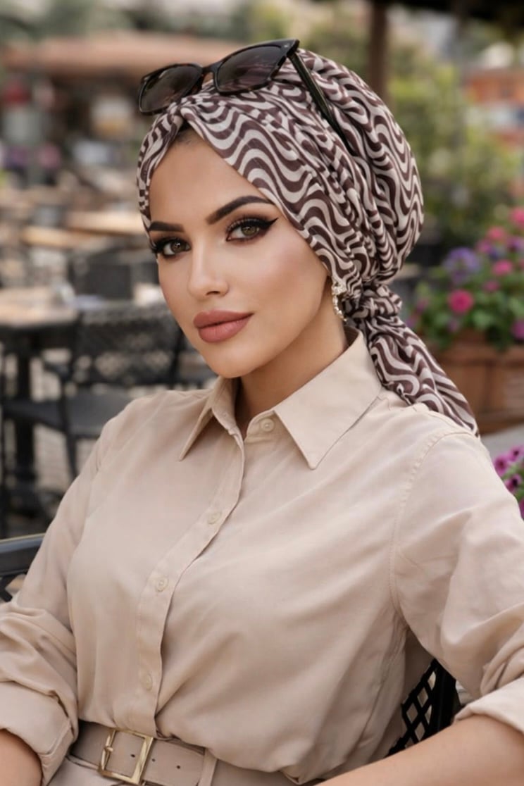 Kahve Helezon Desen Tül Tokalı Bone