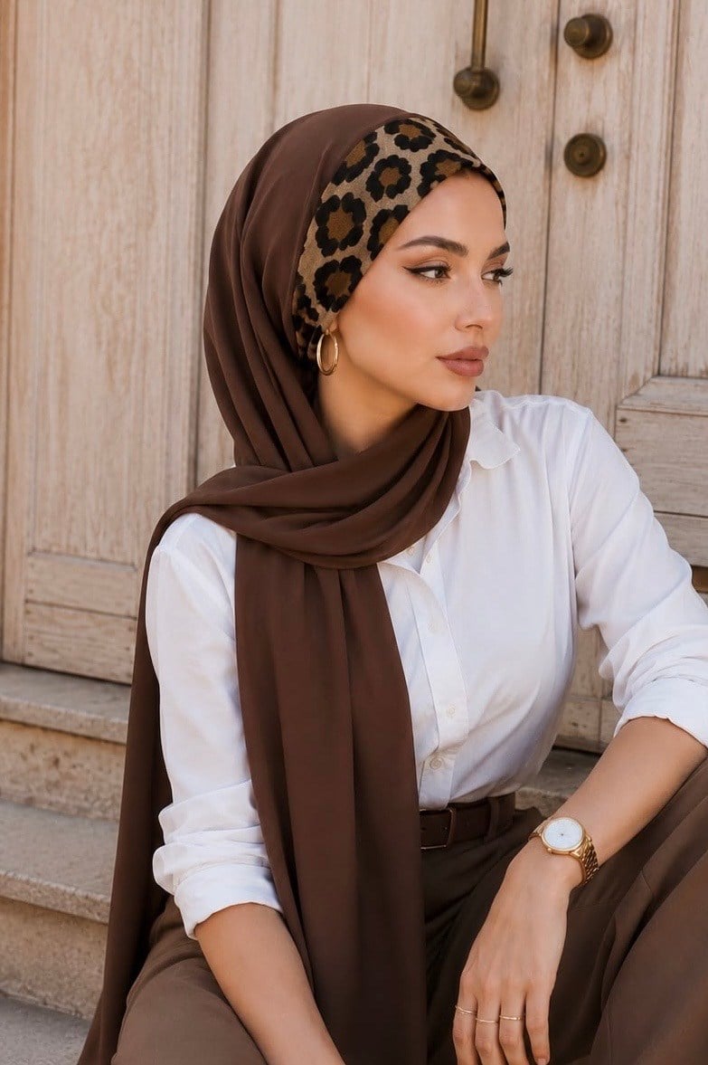 Kahve Leopar Bandana Şal