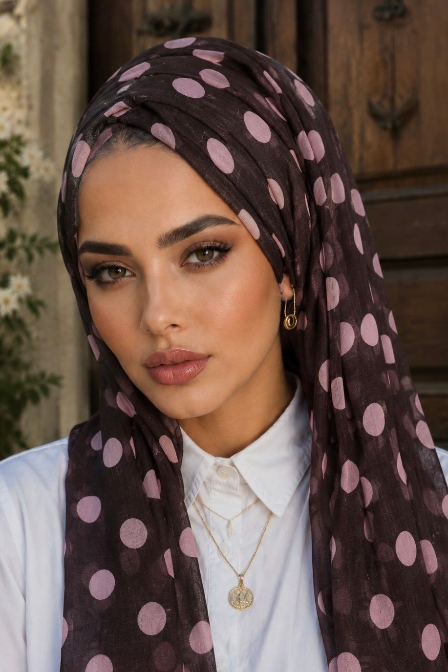 Kahve Pudra Puan Desen Hazır Şal