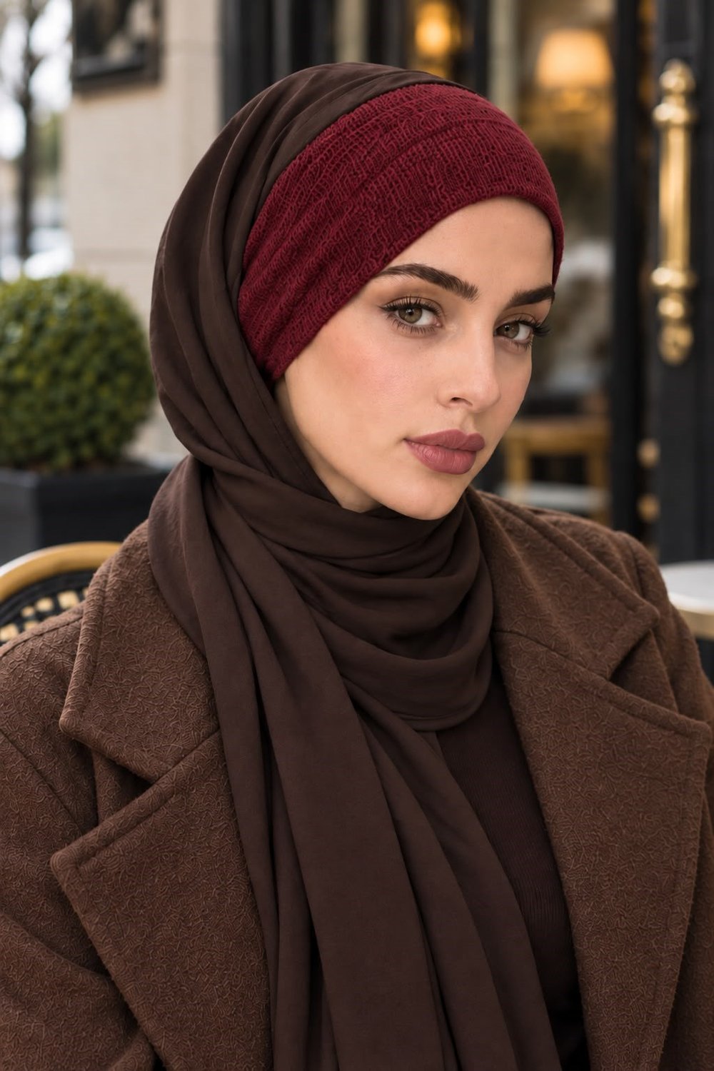 Kahverengi Bordo Bandana Hazır Şal