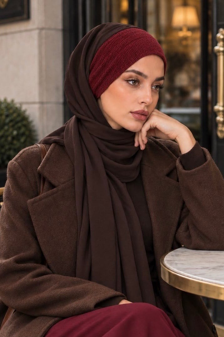 Kahverengi Bordo Bandana Hazır Şal