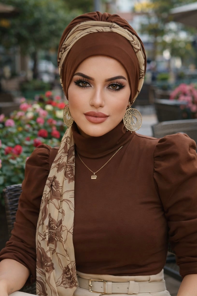 Karamel Kahve Fularlı Bone