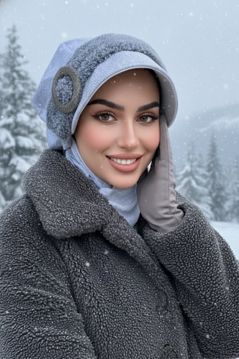 Gri Tokalı Tesettür Şapka