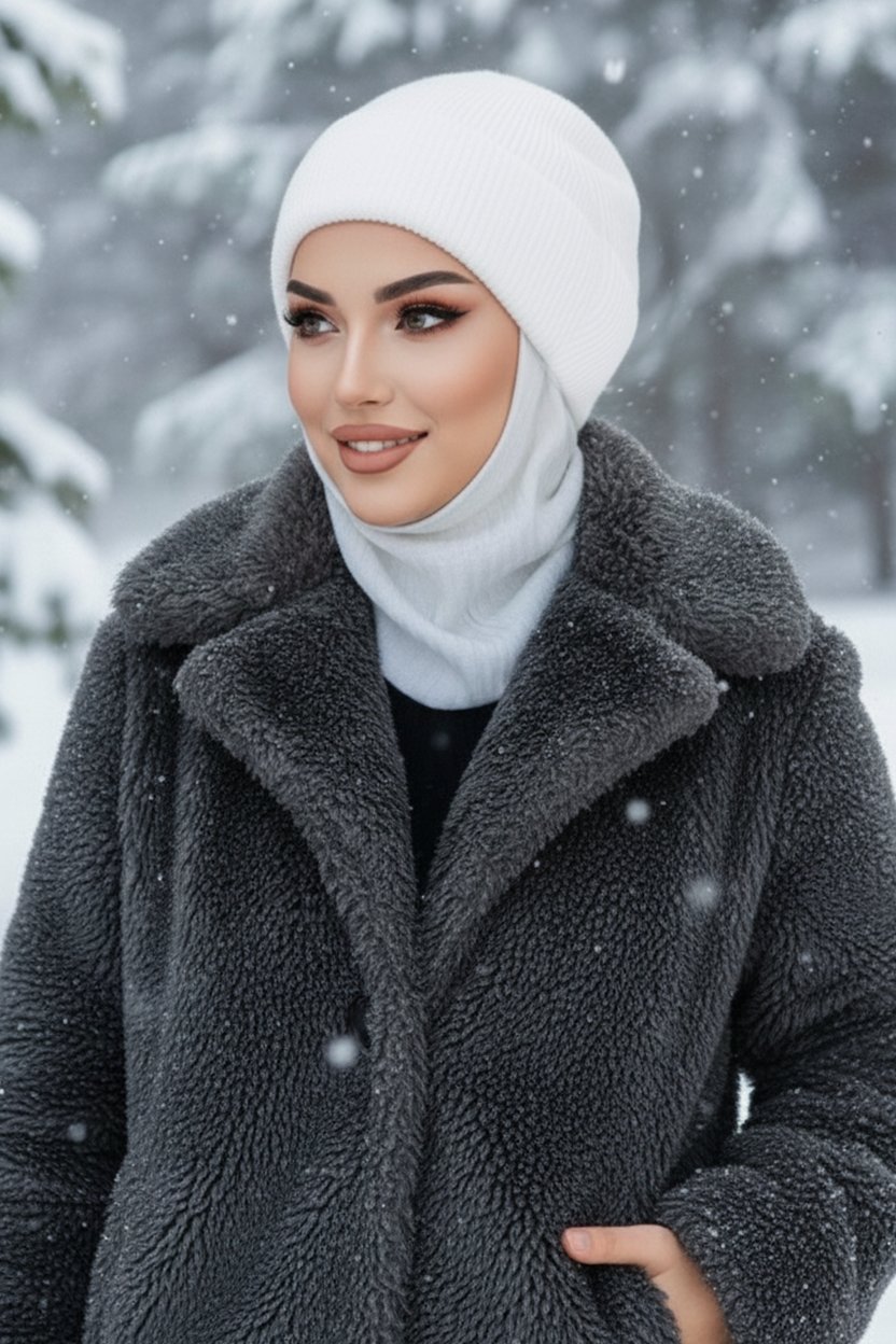 Kırık Beyaz Fitilli Maskeli Bere