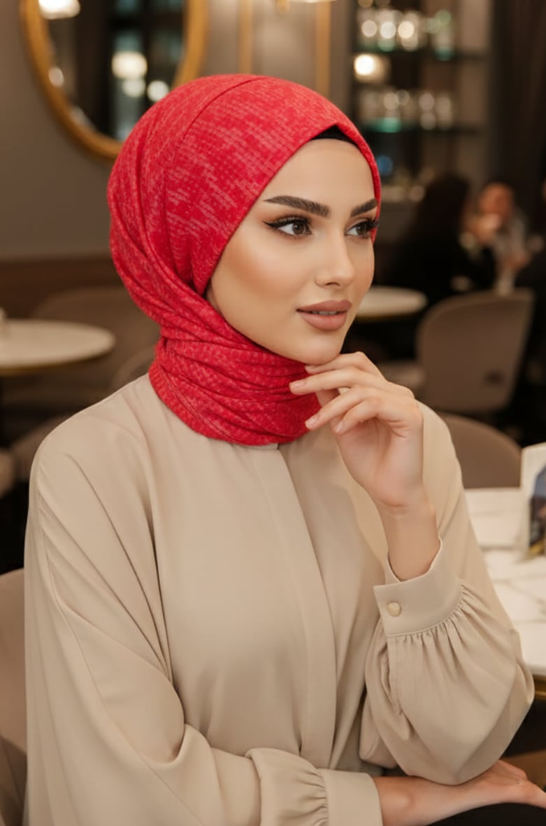 Kırmızı Desen Kışlık Kelebek Bone Şal