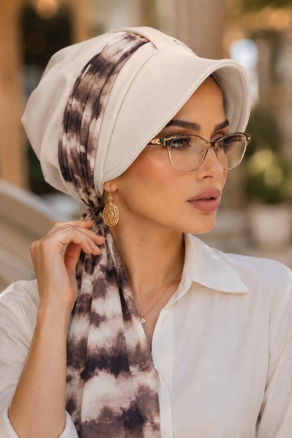 Krem Batik Desen Şapka Bone