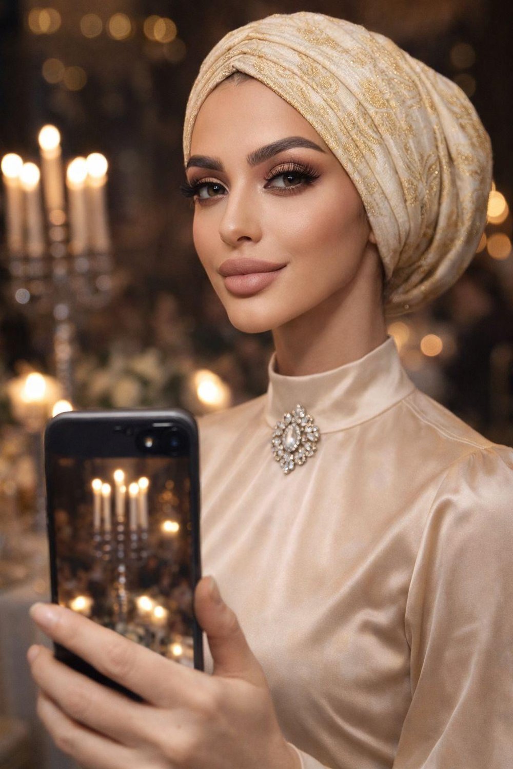 Krem Gold Yaldızlı Büzgülü Salaş Bone